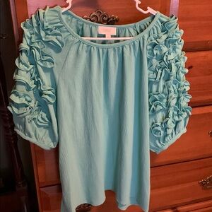 ODDY Blue Ruffled Blouse with Flowing Silhouette